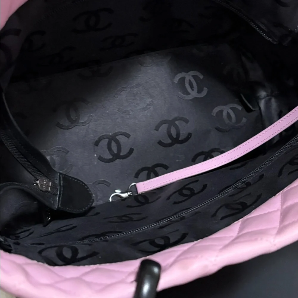 CHANEL Vintage Pink/Black Cambon Ligne Tote & Original Box - Picture 10 of 14